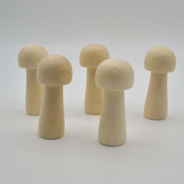 Plain Wooden Mushroom Toadstool - ready to paint and draw on - 5 count - 85mm