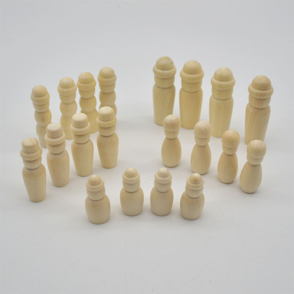 Assorted Natural Plain Wood Peg Doll Figures with Hats - size 35mm - 60mm - 20 count