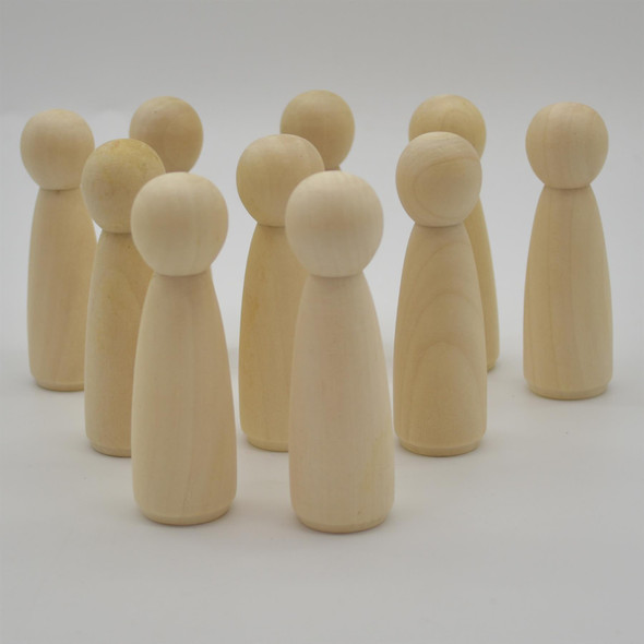 Natural Plain Wood Peg Doll Female Figures - 10 Count - 90mm