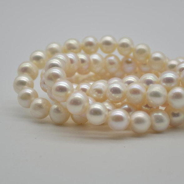 Natural Freshwater Pearl Beads Round White / Cream - 9mm - 10mm - Grade A - 14" strand