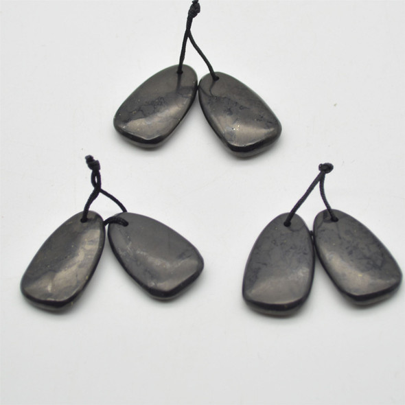 Natural Shungite teardrop Shaped Semi-precious Gemstone Earrings / Pendants - Approx  3.1cm x 1.8cm - 1  pair