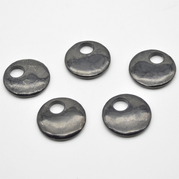 Natural Shungite Coin / Disc Shaped Semi-precious Gemstone Pendant - Approx  40mm x 0.5mm - 1  count