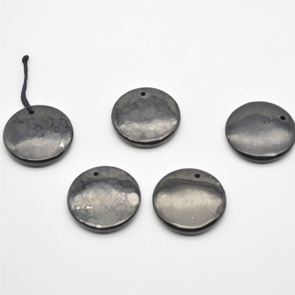 Natural Shungite Coin / Disc Shaped Semi-precious Gemstone Pendant - Approx  35mm x 0.5mm - 1  count