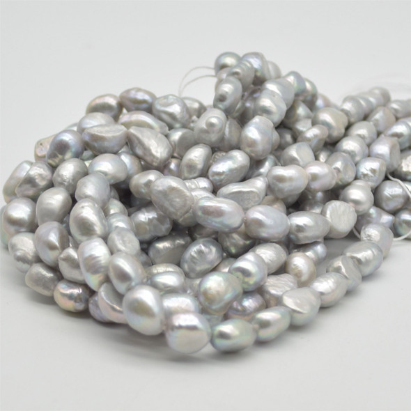 High Quality Grade A Natural Freshwater Baroque Nugget Pearl Beads - Dyed - Grey - approx 10mm - 11mm - approx 14" strand