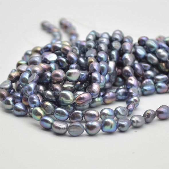 High Quality Grade A Natural Freshwater Baroque Nugget Pearl Beads - Dyed Peacock Black / Grey - approx 7mm - 8mm - approx 14" strand