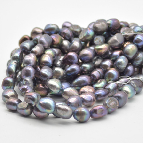 High Quality Grade A Natural Freshwater Baroque Nugget Pearl Beads - Dyed Peacock Black / Grey - approx 10mm - 11mm - approx 14" strand