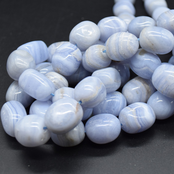 Natural Blue Lace Agate Semi-precious Gemstone Large Nugget Beads - 12mm - 16mm x 10mm - 12mm - 15" strand