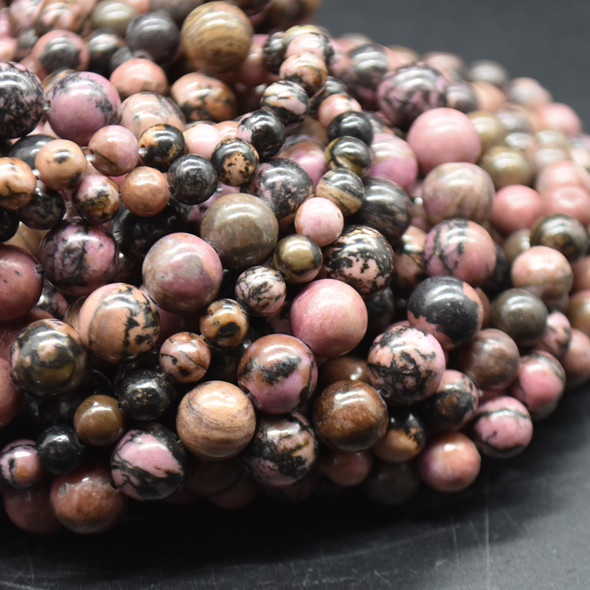 Natural Rhodonite Semi-precious Gemstone Round Beads - 4mm, 6mm, 8mm, 10mm, 12mm