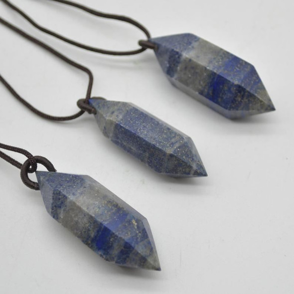Natural Lapis Lazuli Semi-precious Gemstone Double Terminated Point Pendant - 1 Count - 4cm - 5cm