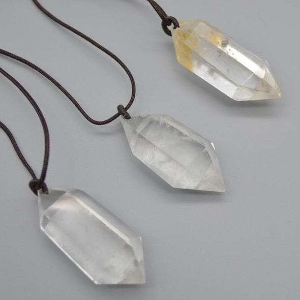 Natural Clear Quartz Semi-precious Gemstone Double Terminated Point Pendant - 1 Count - 4cm - 5cm