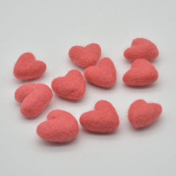 100% Wool Felt Hearts - 2cm - 10 Count - Light Coral Red