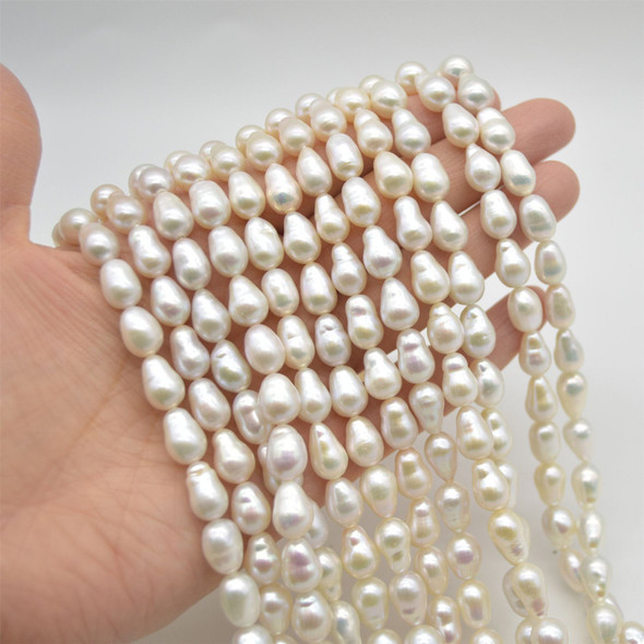 High Quality Grade A Natural White Freshwater Baroque Raindrop Teardrop Pearl Beads - approx 7mm - 10mm x 5mm - 7mm - 14" strand