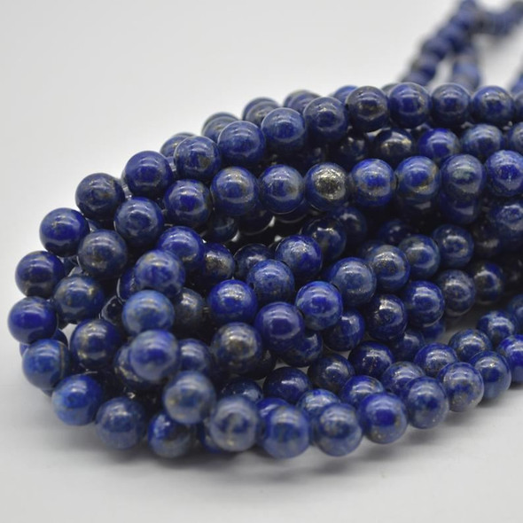 Large Hole Beads - Natural Lapis Lazuli Semi-precious Gemstone Round Beads - 8mm - 15" strand