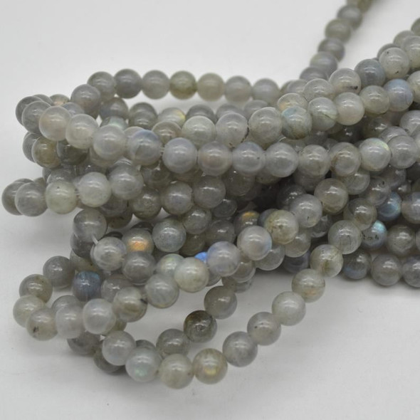 Large Hole Beads - Natural Labradorite Semi-precious Gemstone Round Beads - 8mm - 15" strand