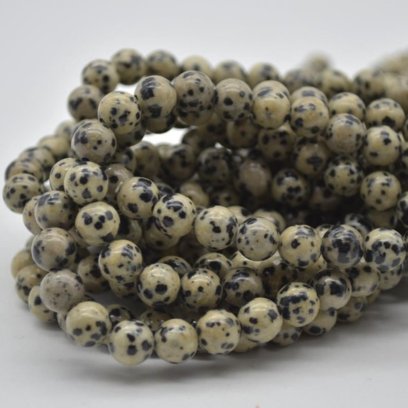 Large Hole Beads - Natural Dalmatian Jasper Semi-precious Gemstone Round Beads - 8mm - 15" strand