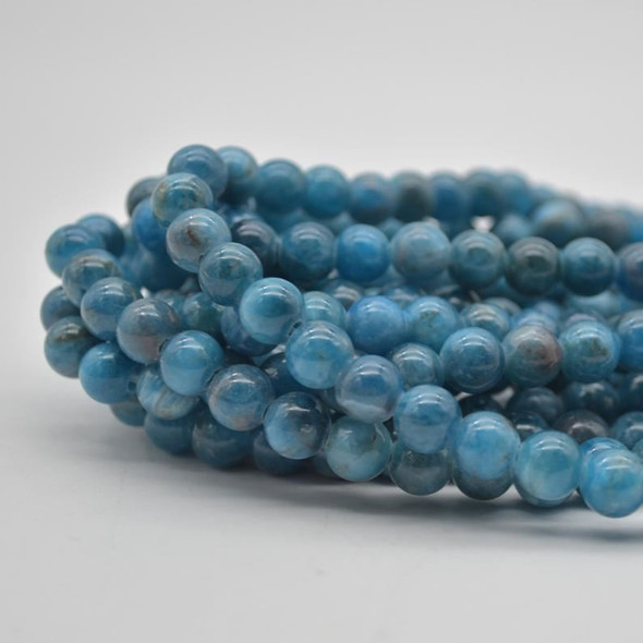 Large Hole Beads - Natural Apatite Semi-precious Gemstone Round Beads - 8mm - 15" strand