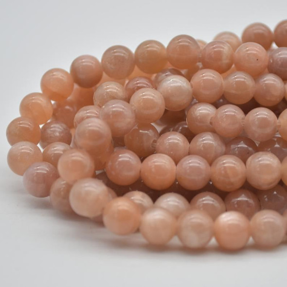 Large Hole (2mm) Beads - Natural Peach Moonstone Semi-precious Gemstone Round Beads - 8mm - 15" strand