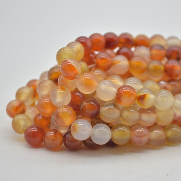 Large Hole (2mm) Beads - Natural Orange Carnelian Agate Semi-precious Gemstone Round Beads - 8mm - 15" strand