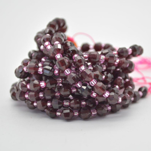 Grade A Natural Garnet Semi-precious Gemstone Double Tip FACETED Round Beads - 5mm x 6mm - 15" strand