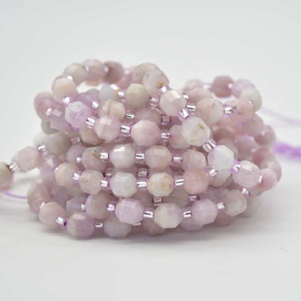 Grade A Natural Kunzite Semi-precious Gemstone Double Tip FACETED Round Beads - 5mm x 6mm - 15" strand