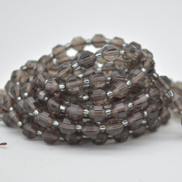 Grade A Natural Smoky Quartz Semi-precious Gemstone Double Tip FACETED Round Beads - 5mm x 6mm - 15" strand