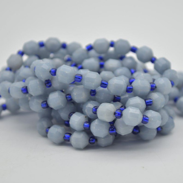 Grade A Natural Angelite Semi-precious Gemstone Double Tip FACETED Round Beads - 5mm x 6mm - 15" strand