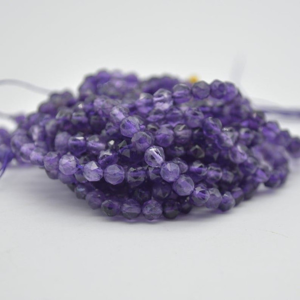 High Quality Grade A Natural Amethyst Semi-precious Gemstone Star Cut Faceted Round  Beads - 4mm - 15" strand