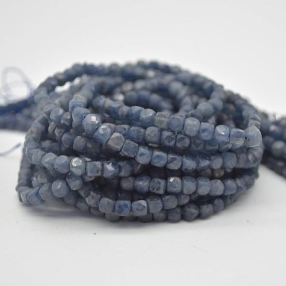 High Quality Grade A Natural Sapphire Semi-precious Gemstone Faceted Cube Beads - 3mm - 4mm - 15" strand