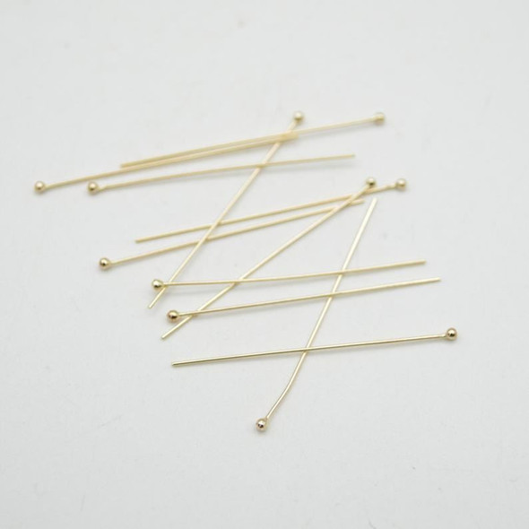 14K Gold Filled Findings - Gold Filled Ball Headpin - 0.50mm x 38.1mm - 5 or 10 Count - Made in China