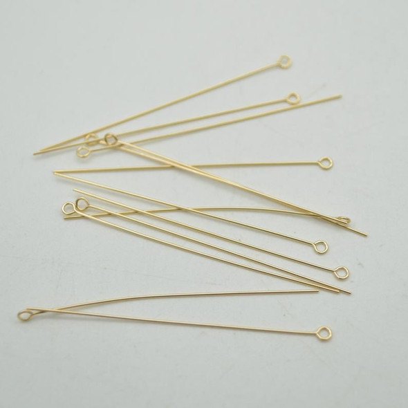 14K Gold Filled Findings - Gold Filled Eye Pins - 0.50mm x 50.8mm - 10, 20 or 50 Count - Made in USA