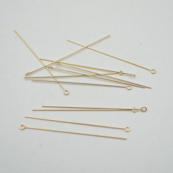 14K Gold Filled Findings - Gold Filled Eye Pins - 0.64mm x 50.8mm - 10, 20 or 50 Count - Made in USA