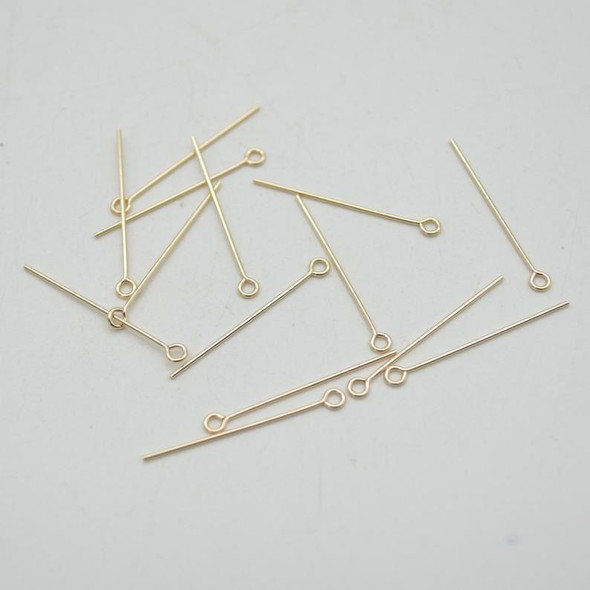 14K Gold Filled Findings - Gold Filled Eye Pins - 0.64mm x 25.4mm - 10, 20 or 50 Count - Made in USA