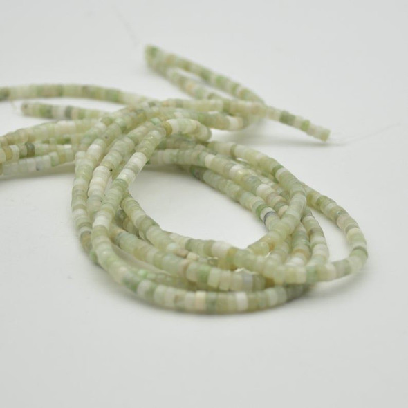 High Quality Grade A Natural Qinghai Jade Semi-Precious Gemstone Flat Heishi Rondelle / Disc Beads - 4mm x 2mm - 15" strand