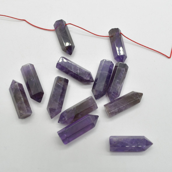 High Quality Grade A Natural Amethyst Semi-Precious Gemstone SINGLE Point Pendant Beads -  1.2cm, 1.5cm, 3cm - 1 or 5 count