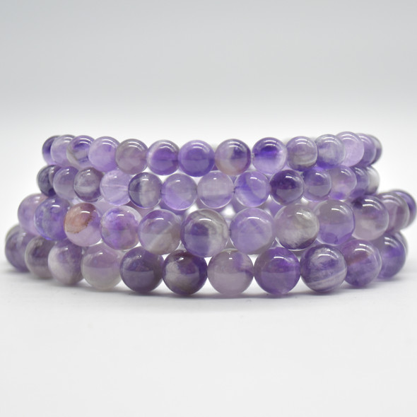 Natural Chevron Amethyst Semi-precious Gemstone Round Beads Sample strand / Bracelet - 6mm, 8mm sizes - 7.5"