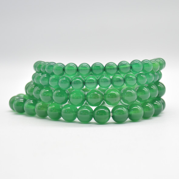 Green Agate Semi-precious Gemstone Round Beads Sample strand / Bracelet - 6mm, 8mm sizes - 7.5"