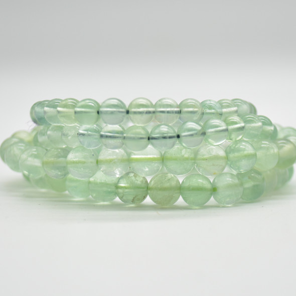 Natural Green Fluorite Semi-precious Gemstone Round Beads Sample strand / Bracelet - 6mm, 8mm sizes - 7.5"