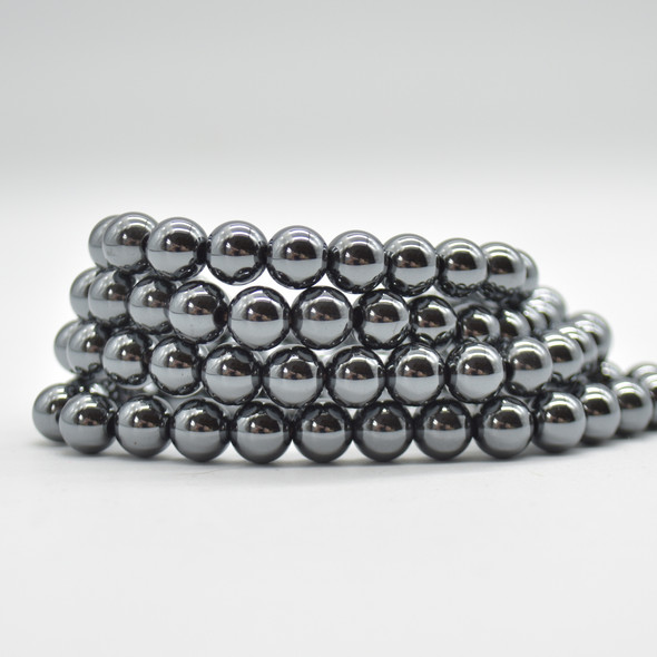 Natural Hematite ( Non Magnetic ) Semi-precious Gemstone Round Beads Sample strand / Bracelet - 6mm, 8mm or 10mm sizes - 7.5"