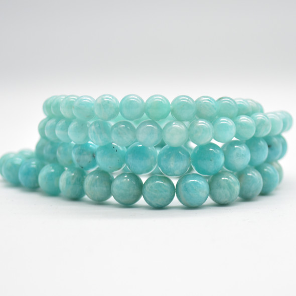 Natural Peruvian Amazonite Semi-precious Gemstone Round Beads Sample strand / Bracelet - 6mm, 8mm sizes - 7.5"