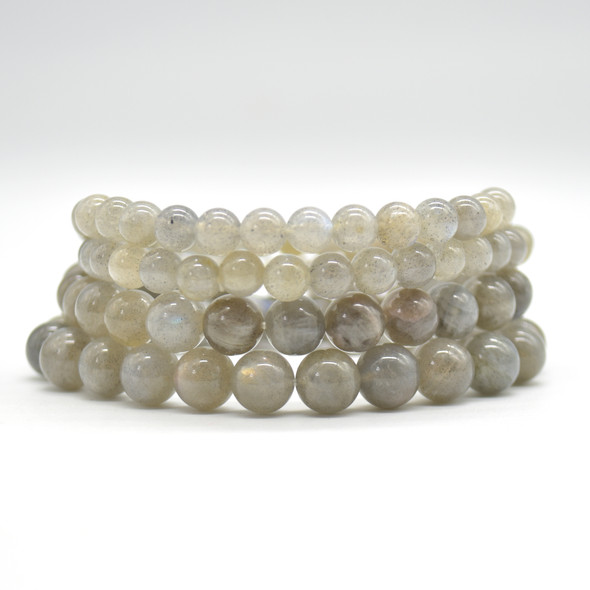 Natural Labradorite Semi-precious Gemstone Round Beads Sample strand / Bracelet - 6mm, 8mm sizes - 7.5"