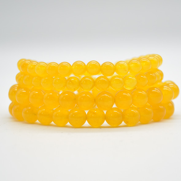 Yellow Jade (dyed) Semi-precious Gemstone Round Beads Sample strand / Bracelet - 6mm, 8mm sizes - 7.5"