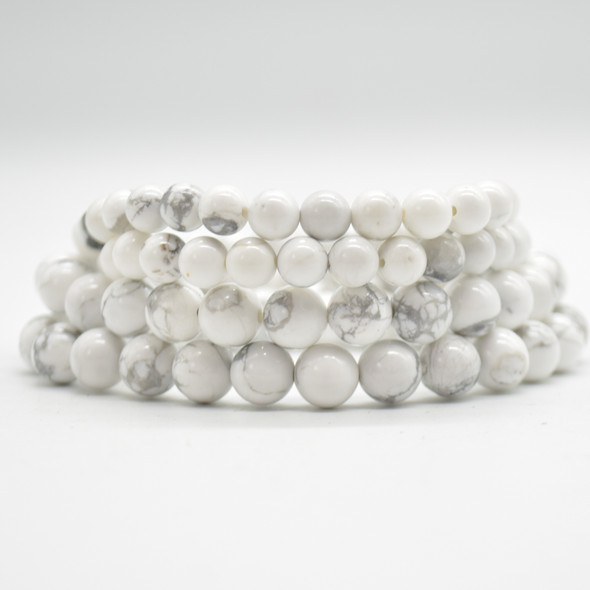 Natural White Howlite Semi-precious Gemstone Round Beads Sample strand / Bracelet - 6mm, 8mm sizes - 7.5"