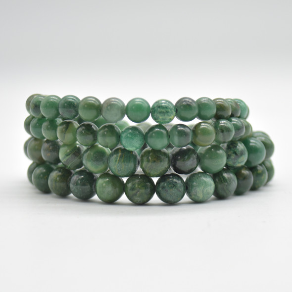 Natural Verdite Jade Semi-precious Gemstone Round Beads Sample strand / Bracelet - 6mm, 8mm sizes - 7.5"