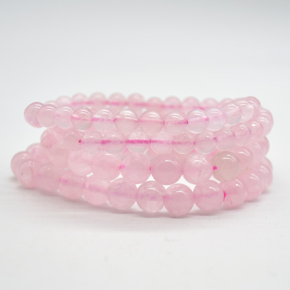 Natural Rose Quartz Semi-precious Gemstone Round Beads Sample strand / Bracelet - 6mm, 8mm sizes - 7.5"