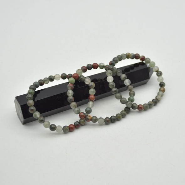 African Bloodstone Gemstone Round Bead Sample strand / Bracelet - 6mm - 7.5"