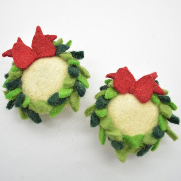 100% Wool Felt Christmas Wreath - 2 Count - 10.5cm x 10cm x 3.5cm