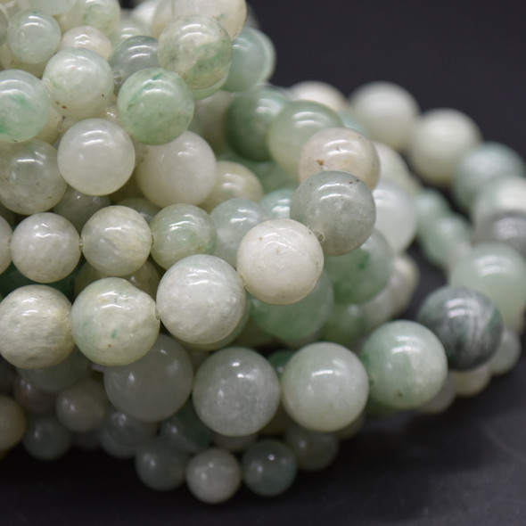 High Quality Grade A Natural African Green Jade Semi-precious Gemstone Round Beads - 6mm, 8mm, 10mm sizes - 15" strand