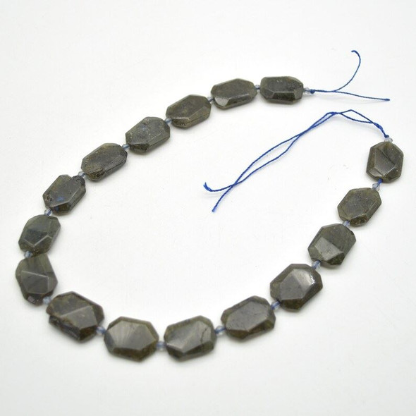 High Quality Grade A Natural Labradorite Semi-precious Gemstone Faceted Cross Drilled Rectangle Pendants / Beads - 15" strand