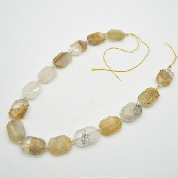 High Quality Grade A Natural Yellow Rutilated Quartz Semi-precious Gemstone Faceted Cross Drilled Rectangle Pendants / Beads - 15" strand