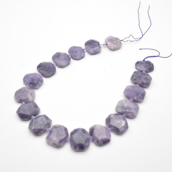 High Quality Grade A Natural Lepidolite Semi-precious Gemstone Faceted Side Drilled Rectangle Pendants / Beads - 15" strand